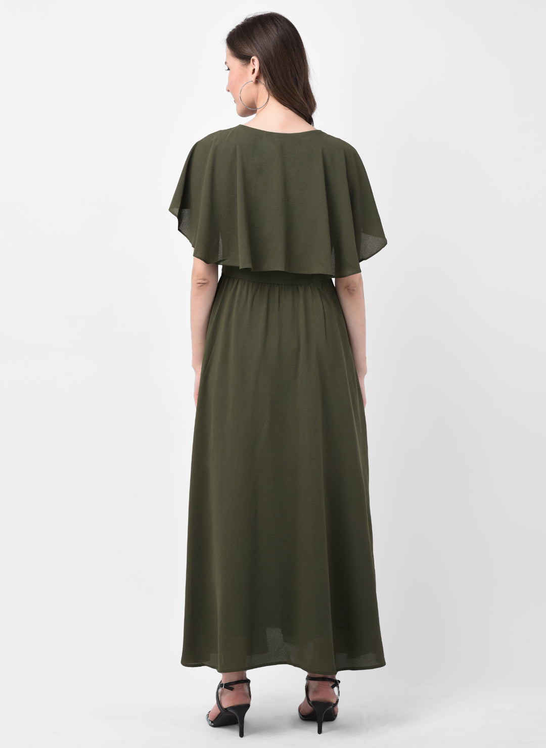 Green Cap Sleeves Maxi Dress