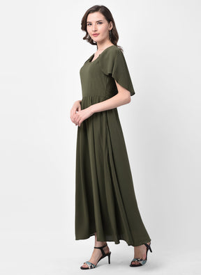 Green Cap Sleeves Maxi Dress