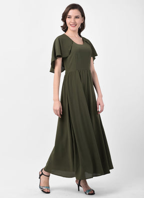 Green Cap Sleeves Maxi Dress