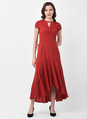 Red Cap Sleeve High Low Dress