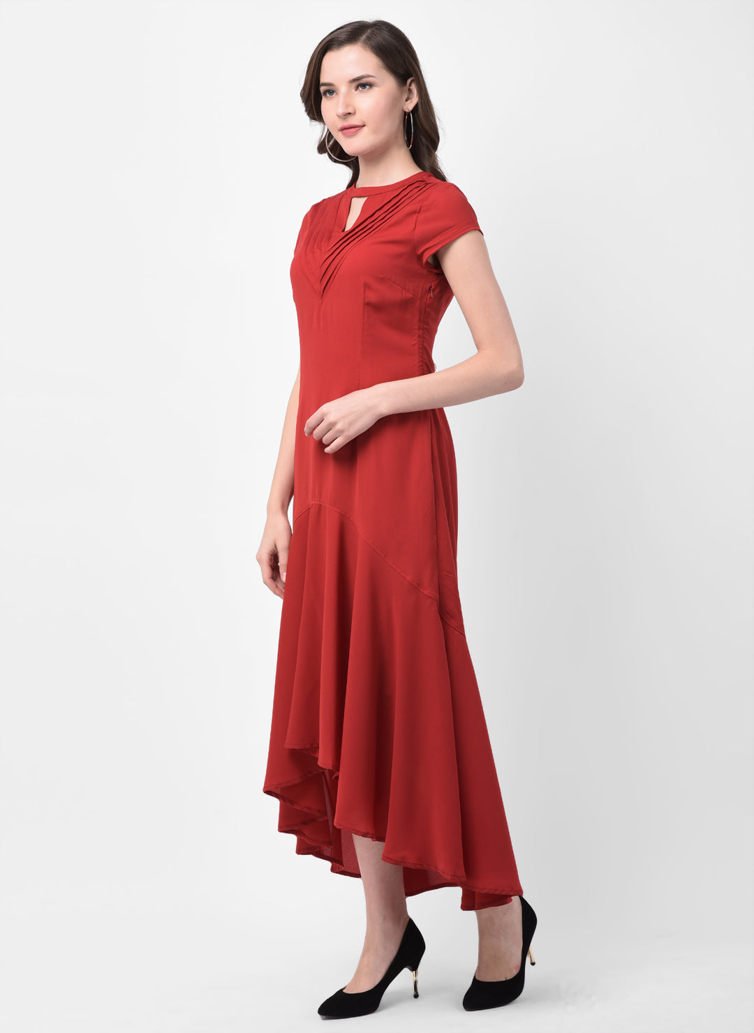 Red Cap Sleeve High Low Dress