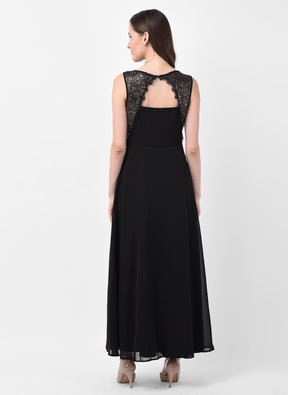 Black Sleeveless Maxi Dress With Sequin