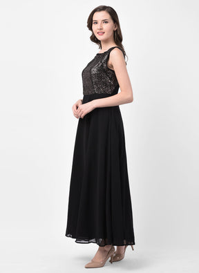 Black Sleeveless Maxi Dress With Sequin