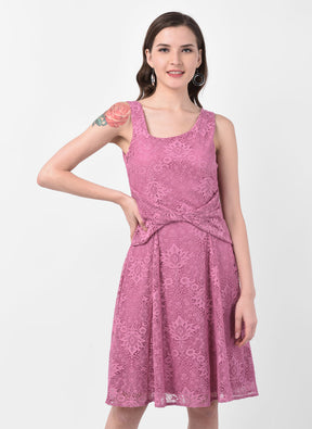Pink Sleeveless A-Line Dress With Knots