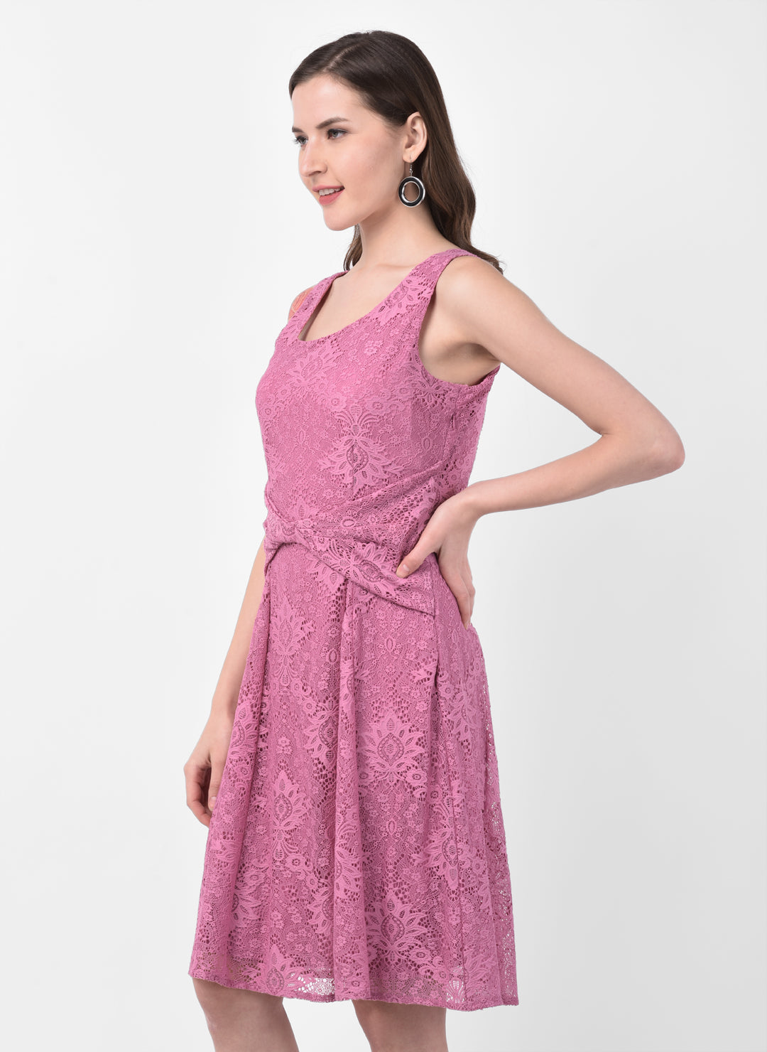 Pink Sleeveless A-Line Dress With Knots