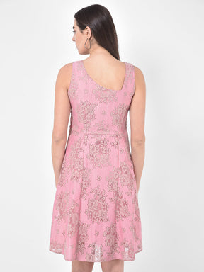 Pink Sleeveless A-Line Dress With Laces