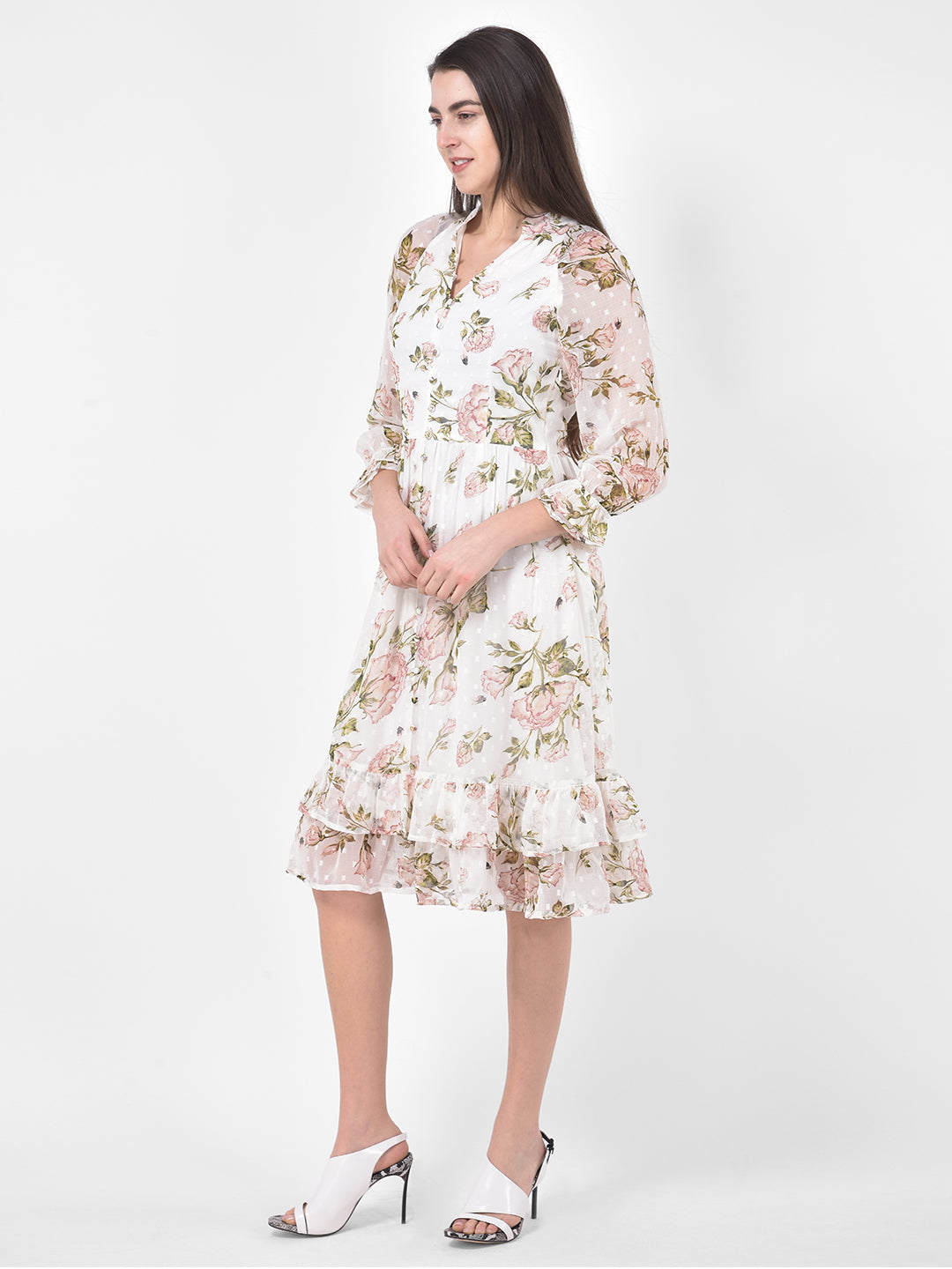 Ivory 3/4 Sleeve Maxi Dress