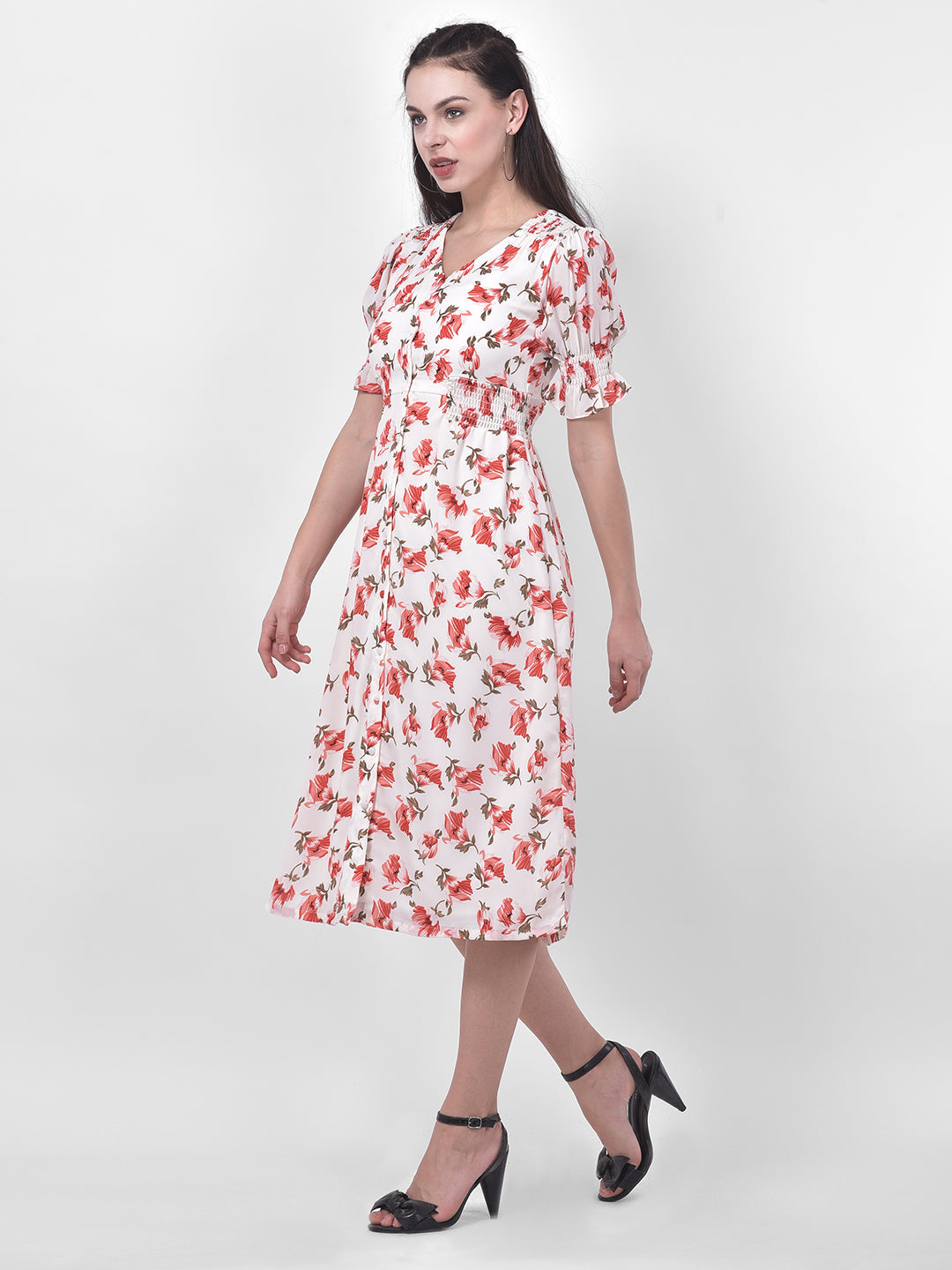 Ivory Half Sleeve Maxi Floral Dress