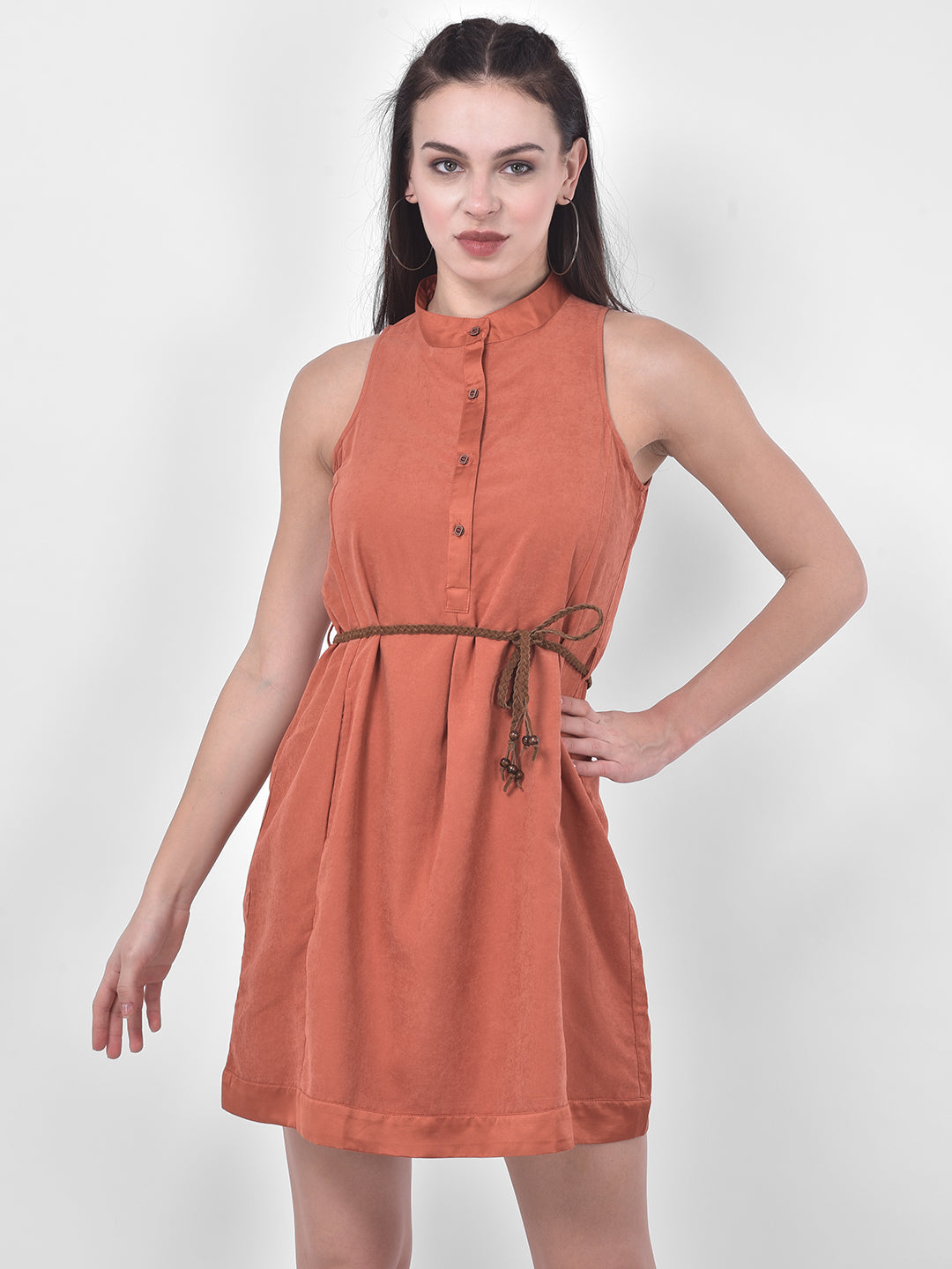 Rust Sleeveless A-Line Dress