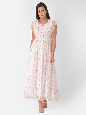 Pink Cap Sleeve Maxi Floral Dress