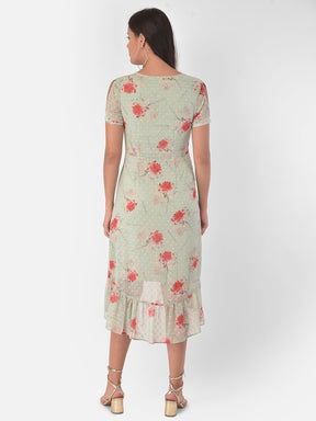 Green Half Sleeve Swiss Dot Dress