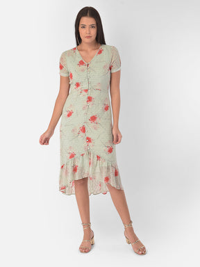 Green Half Sleeve Swiss Dot Dress