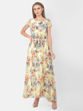 Yellow Cap Sleeve Maxi Dress With Knot