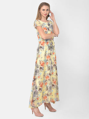 Yellow Cap Sleeve Maxi Dress With Knot