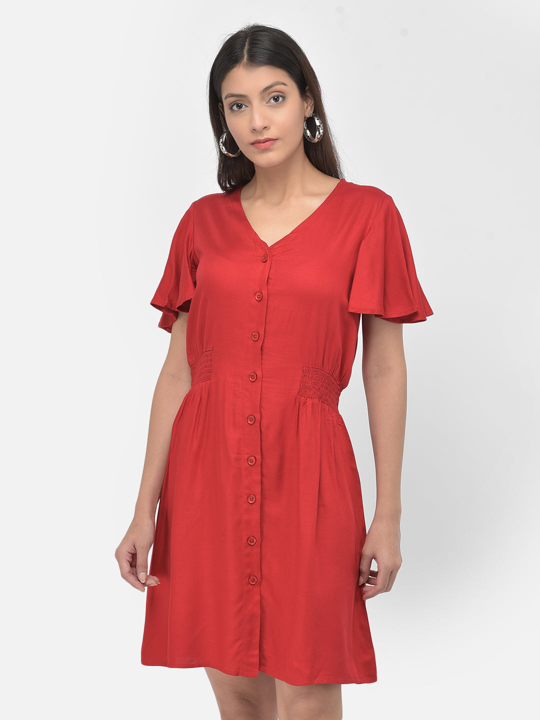 Red Half Sleeves A-Line Dress