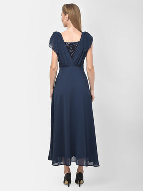 Blue Cap Sleeve Maxi Dress With Sequin