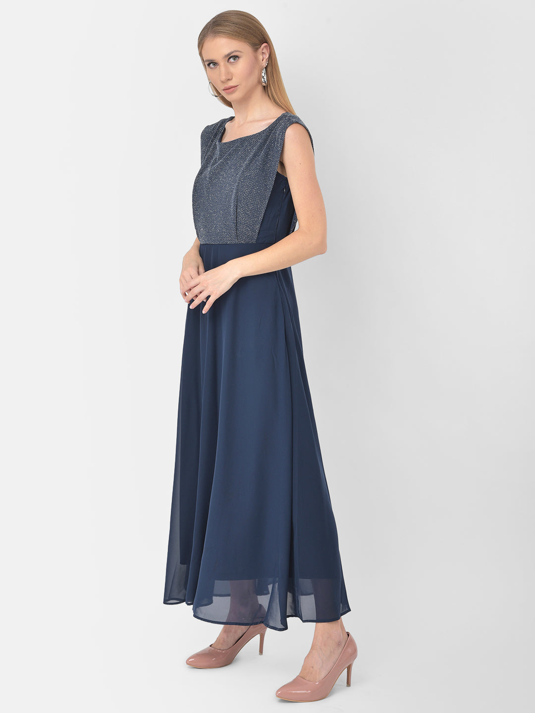 Blue Cap Sleeve 2 Fir 1 Maxi Dress