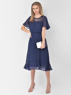 Blue Half Sleeves A-Line Dress