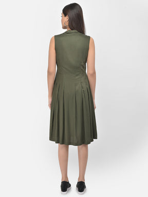 Green Sleeveless A-Line Pleated Dress