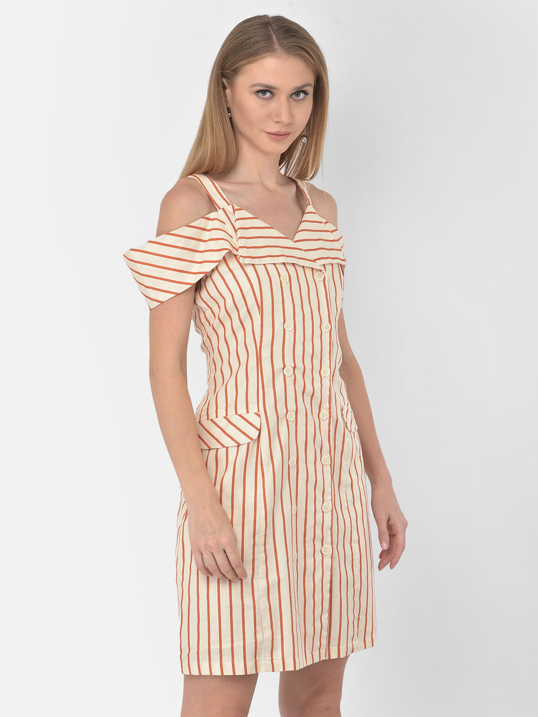 Beige Cap Sleeve A-Line Dress With Pokcet