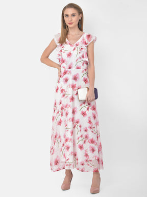 Ivory Cap Sleeve Floral Maxi Dress