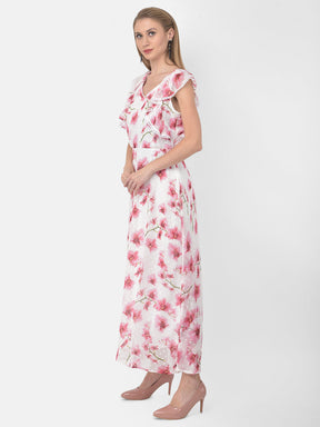 Ivory Cap Sleeve Floral Maxi Dress