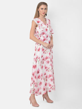 Ivory Cap Sleeve Floral Maxi Dress