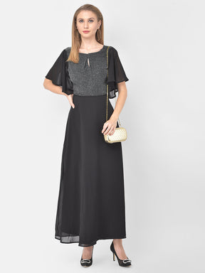Black Solid Half Sleeve Maxi Dress