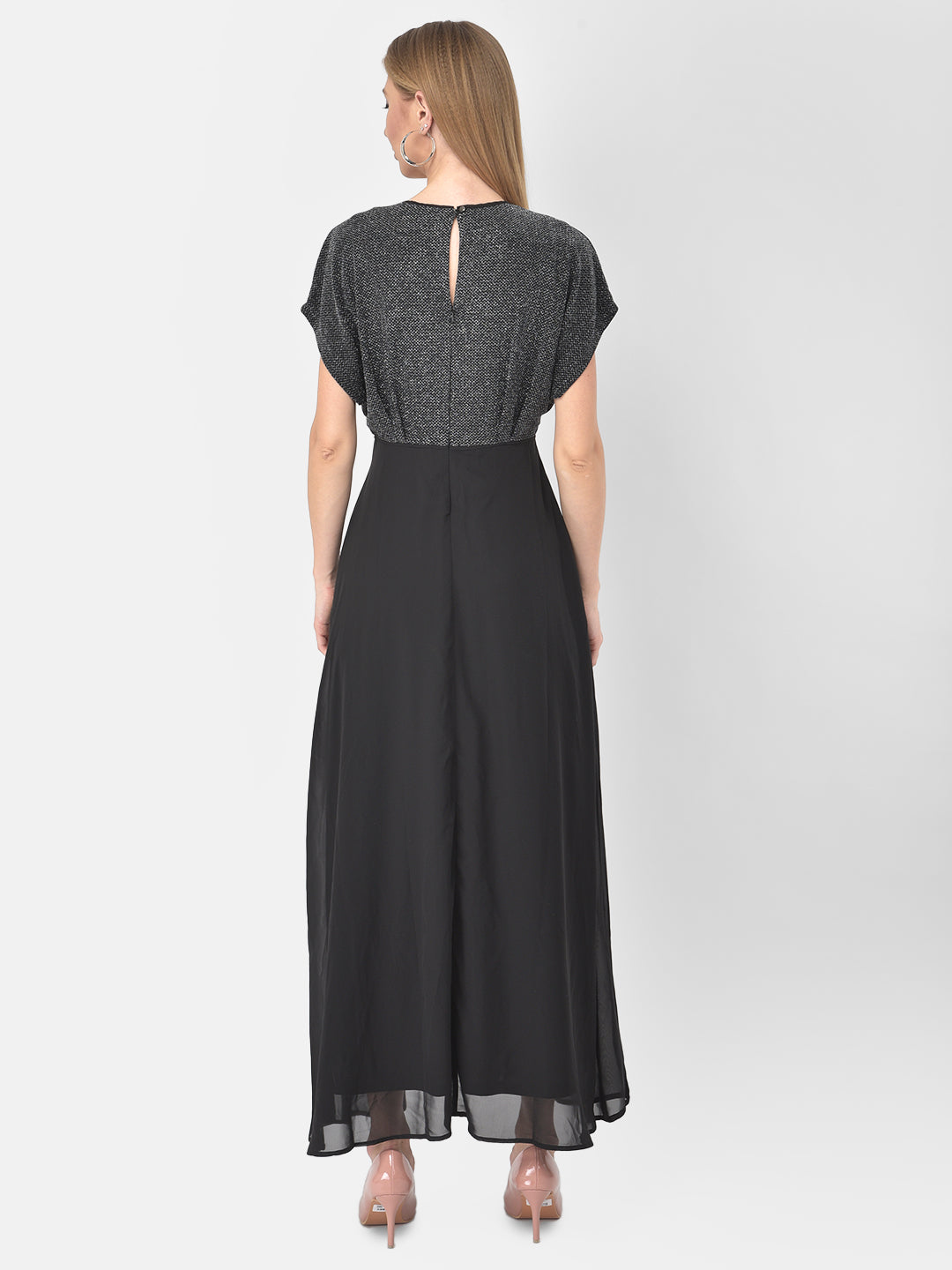 Black Half Sleeve Solid Maxi Dress