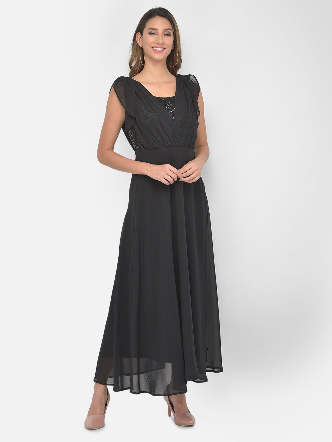 Black Cap Sleeve Maxi 2 Fir 1 Dress