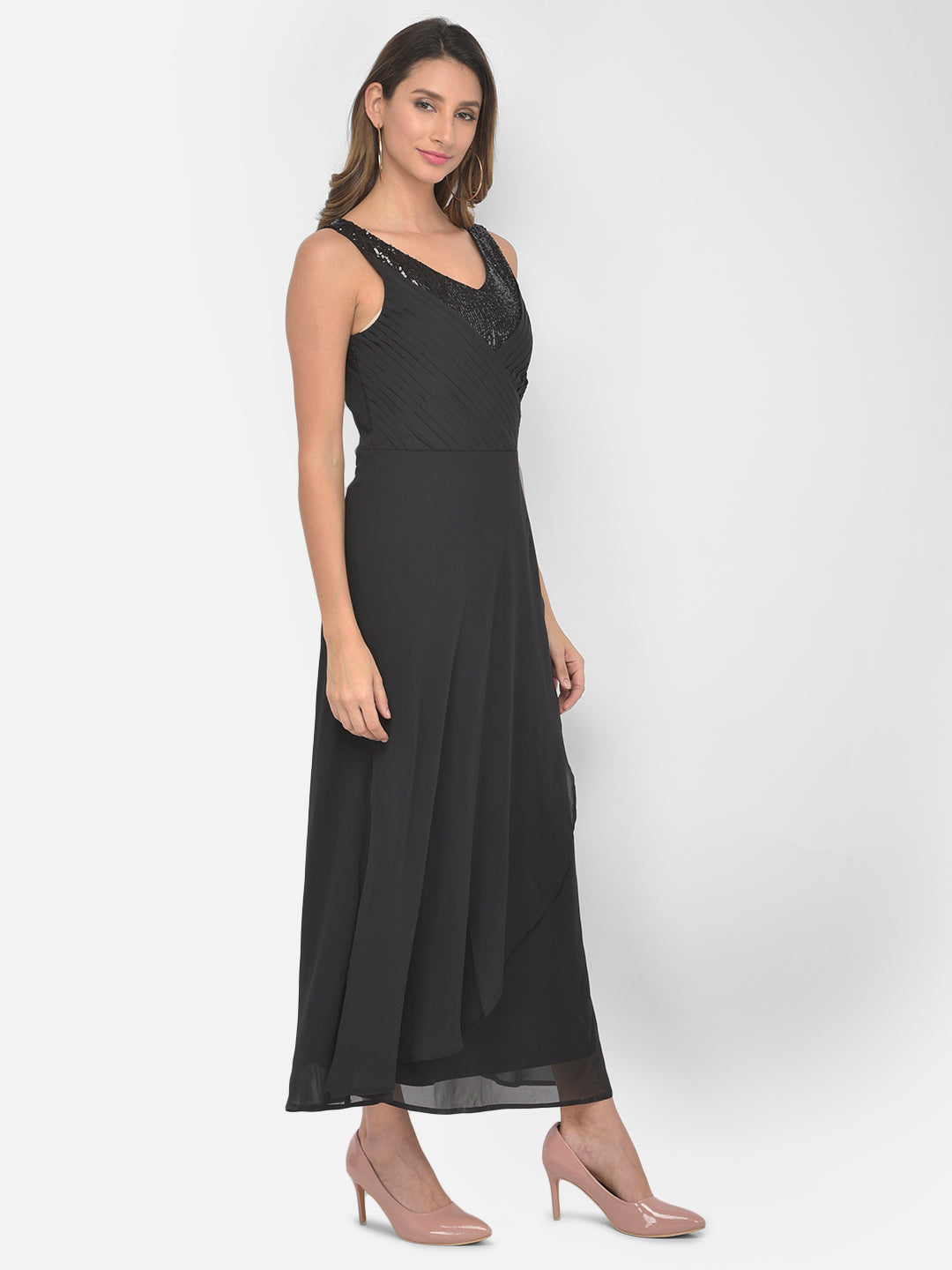 Black Sleeveless Maxi Solid Dress