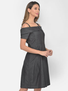 Black Sleeveless A-Line Denim Dress