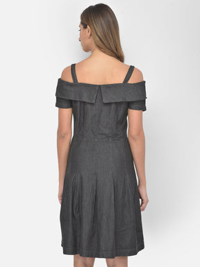 Black Sleeveless A-Line Denim Dress