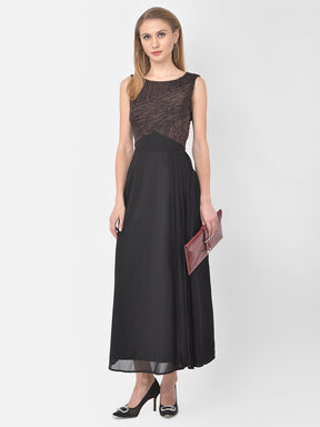 Black Pleated Sleeveless Maxi Dress