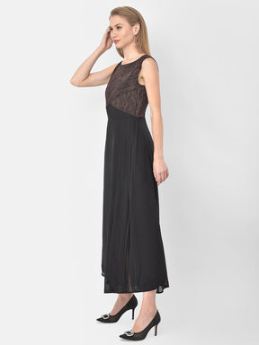 Black Pleated Sleeveless Maxi Dress