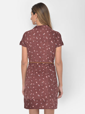 Brown Half Sleeve Shirt Dress