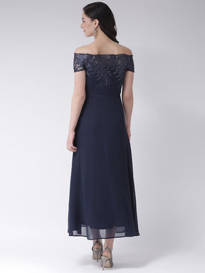 Blue Navy Cap Sleeves Maxi Dress
