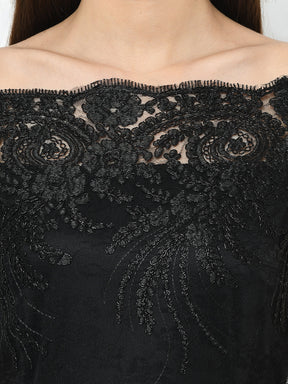 Black Cap Sleeve Maxi Embllished Dress