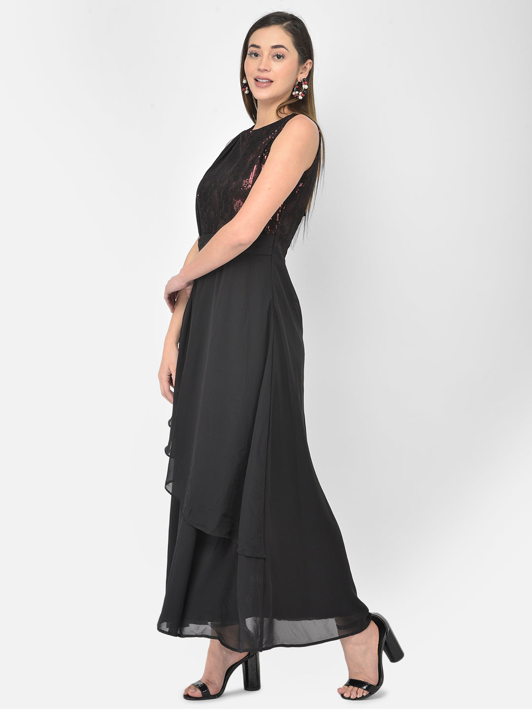 Black Sleeveless Maxi Dress Sequin