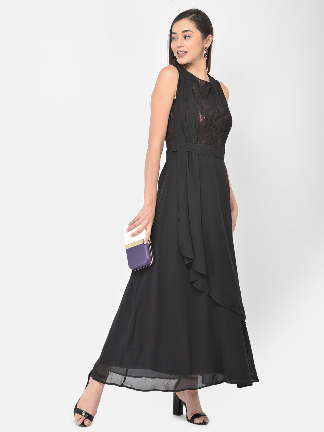 Black Sleeveless Maxi Dress Sequin