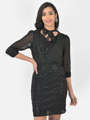 Black 3/4 Sleeve 2 Fir 1 Solid Dress