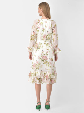 Ivory 3/4 Sleeve Maxi Dress With Ruffles