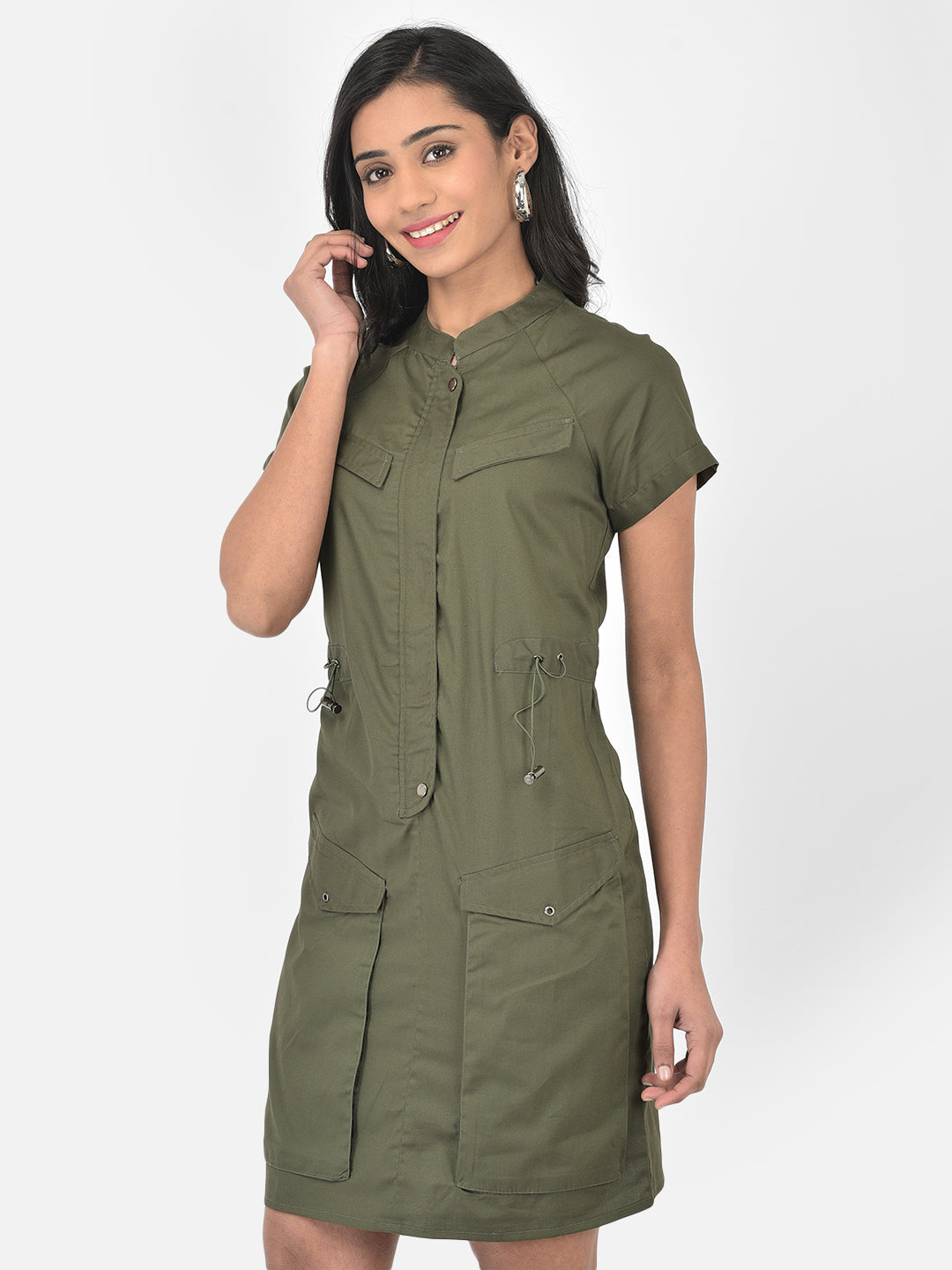 Green Half Sleeve A-Line Solid Dress