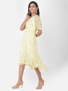 Yellow Half Sleeve Classic Fit Maxi Dress