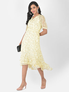 Yellow Half Sleeve Classic Fit Maxi Dress