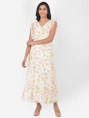 Ivory Cap Sleeve Swiss Dot Maxi Dress