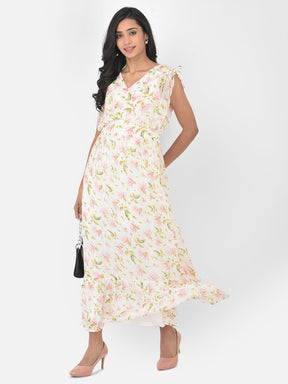 Ivory Cap Sleeve Swiss Dot Maxi Dress