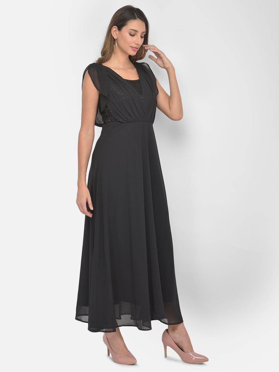 Black Cape Sleeve Maxi Dress
