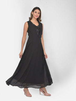 Black Sleeveless Solid Maxi Dress