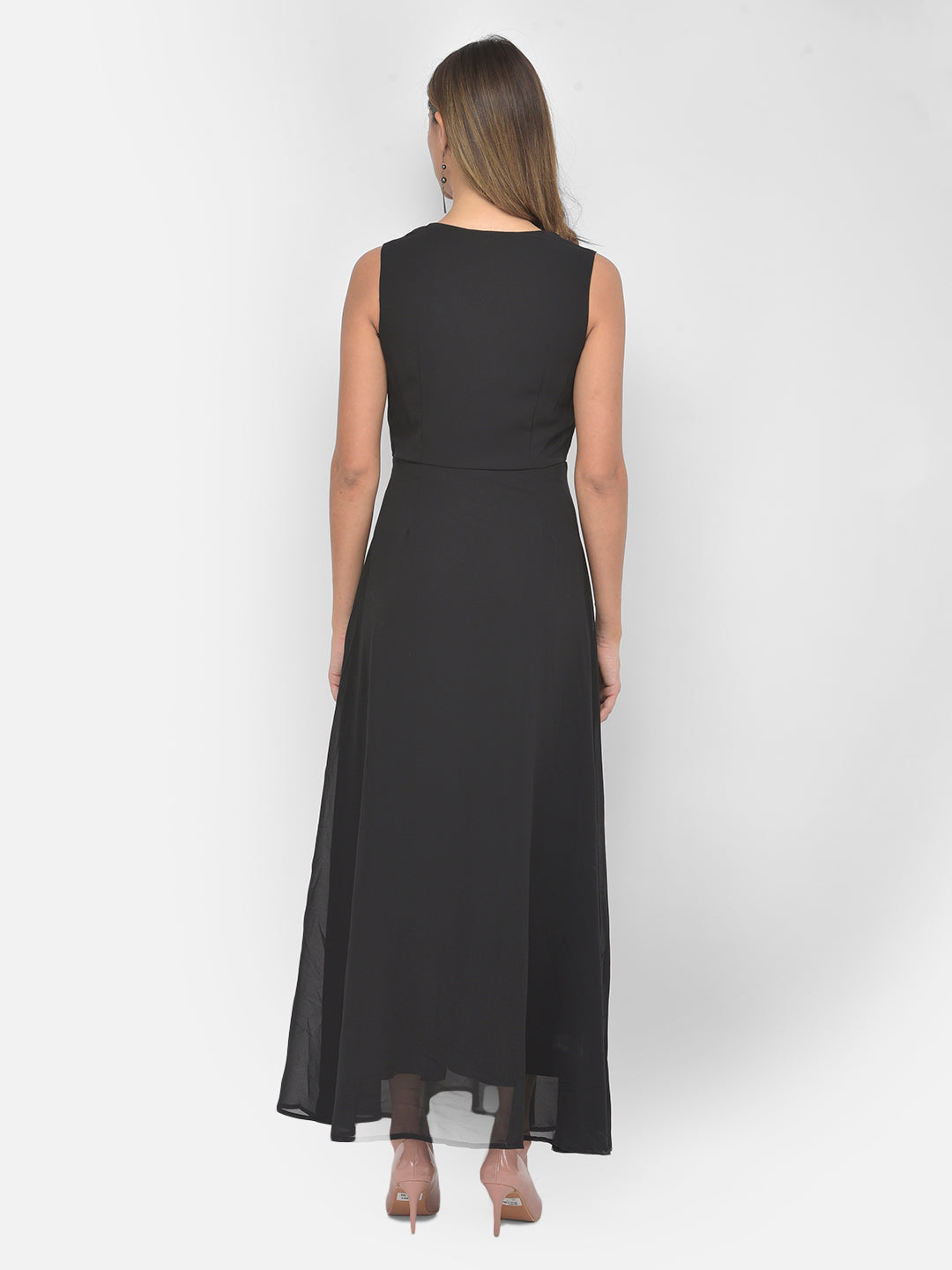 Black Sleeveless Solid Maxi Dress